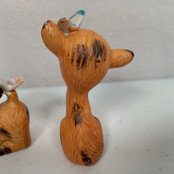 Vintage Deer Figurine Pair Anthropromorphic Bisque Porcelain Kitschy Butterfly - Picture 8 of 16